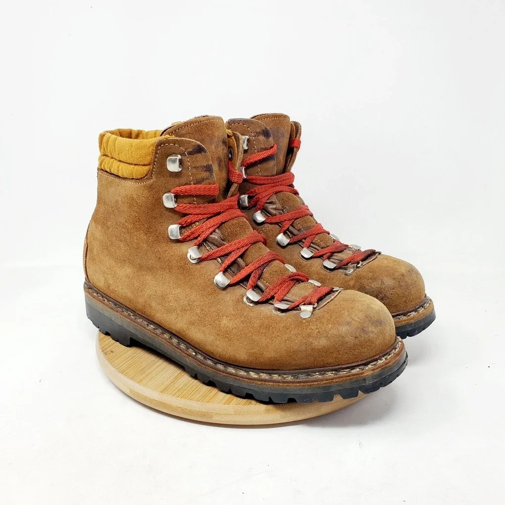 LOWA Boots Mens 6 N Brown Suede‎ Lace Up Trail Hiker Alpine Vintage Red Laces